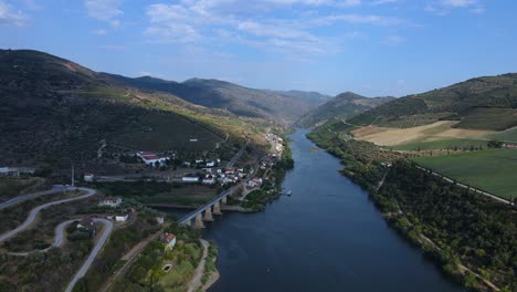 Aerial-view-of-Tua-river-in-the-north-of-Portugal