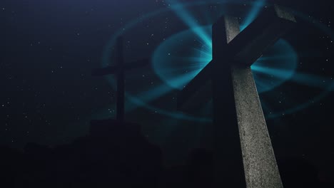 two-crosses-with-bright-light-and-night-stars-background