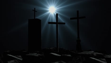 three-crosses-silhouette-and-bright-star,-dark-background