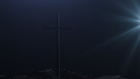 4k-crosses-silhouette-and-flare-rays,-dark-background