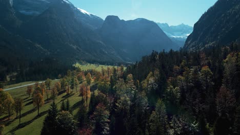 Bunte-Lebendige-Ahornbäume-Mit-Roten-Und-Gelben-Herbstblättern-Im-Sonnigen-Herbst-In-Den-Alpen-In-Tirol,-österreich-Im-Malerischen-Ahornbodenwald-Im-Rissach-Engtal-Mit-Blauem-Himmel