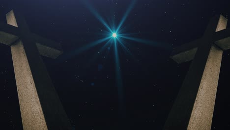 Zwei-Kreuze-Mit-Hintergrund-Der-Nachtsterne
