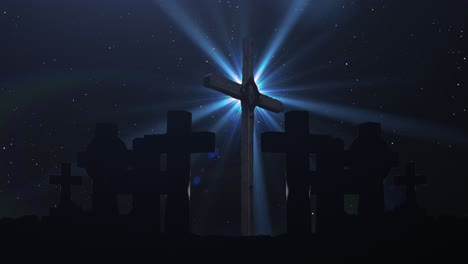 Silhouette-Des-Kruzifixes-Vor-Dem-Hintergrund-Der-Nachtsterne
