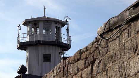Guard-tower-stands-behind-prison-wall