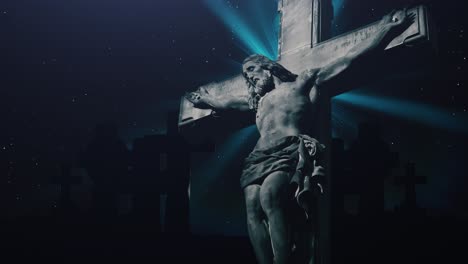 Jesus-Christus-Am-Kreuz-Mit-Einem-Kreuzgrabhintergrund