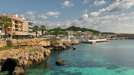 Seaside-view-in-town-Cala-Ratjada,-Mallorca,-Spain