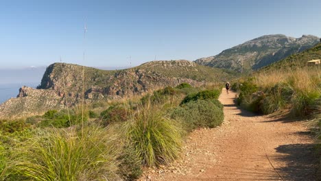Women-Hiking-At-Hiking-Trail-At-Fondal-De-Ses-Basses,-Mallorca,-Spain