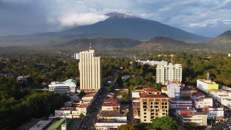 Aerial-view-of-the-mount-meru-in-Arusha-city,-Tanzania