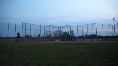 Static-Wide-Angle-of-Baseball-Diamond-at-Dusk,-Empty-Field-at-Twilight
