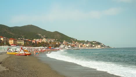 Panorama-of-Varazze-beach-with-all-its-typical-umbrellas,sunny-day
