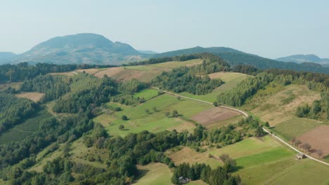 Serbian-remote-countryside-landscape,-aerial-view-of-Mucanj-mountain