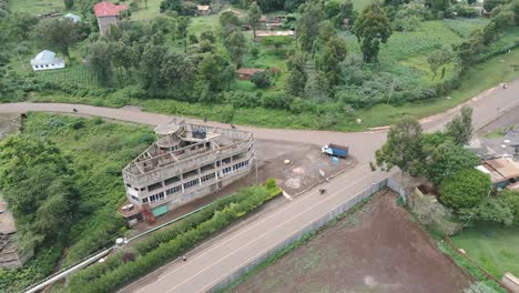 Street-Scene-At-The-Town-Of-Loitokitok-In-Kajiado-County,-Kenya-At-Daytime---aerial-drone-shot