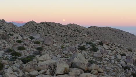 Stone-Desert-Mountain-Landscape-at-Sunset,-Anza-Borrego-Desert-State-Park,-Aerial-Forward