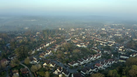 Aerial-drone-footage-of-a-English-town-with-houses-in-global-coronavirus-pandemic-lockdown