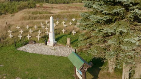 Aerial-View-of-Major-Ilic-Memorial-Park-and-Cemetery-on-Javor-Mountain,-Serbia