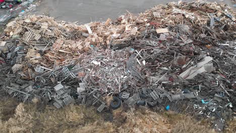 Aerial-Shot-Of-Dumped-Materials-At-A-Landfill-Waste-Disposal-Transfer-Station,-Environmental-Issue