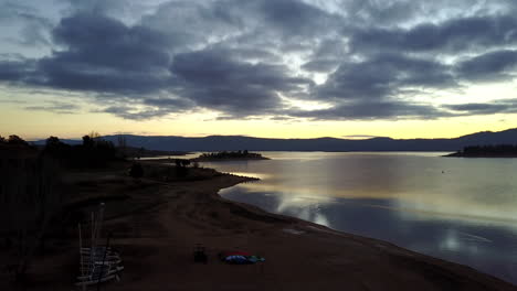 Scenic-View-Of-Jindabyne-Lake-In-New-South-Wales-Australia-During-Sunset---Aerial-Shot