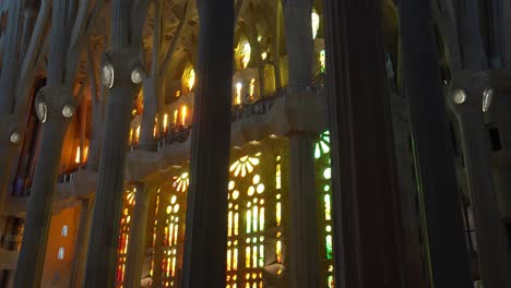 Stained-glass-windows-inside-La-Sagrada-Familia-Church,-Barcelona