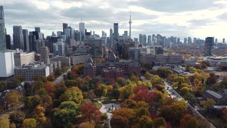 Wide-Aerial-of-Queen's-Park-and-Toronto-skyline-showing-large-built-up-city-development