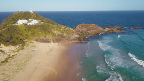 Sugarloaf-Point-Lighthouse-Beach-on-New-South-Wales-Australia-coast,-aerial-view
