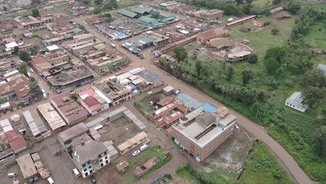 Bird's-Eye-View-Of-Old-Houses-And-Street-At-Rural-Town-Of-Loitokitok-In-Kenya,-Africa