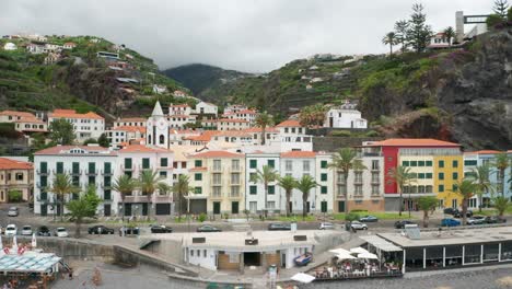 Aerial-at-charming-idyllic-town-of-Ponta-do-Sol-on-coast-of-Madeira
