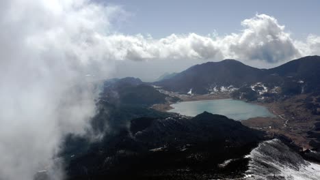 Beautiful-lake-on-Jade-Dragon-Snow-Mountain,-Yunnan-China,-aerial-view