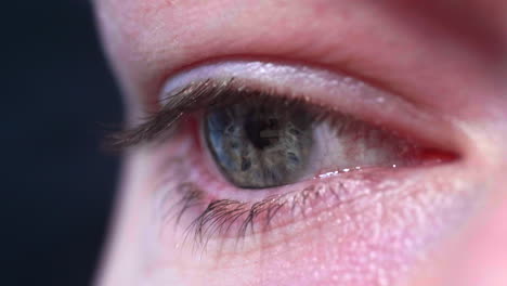 Close-Up-Of-Female-Eye-Looking-At-The-Screen-Of-A-Smartphone-With-Screen-Reflecting-On-Eye---Macro-Shot