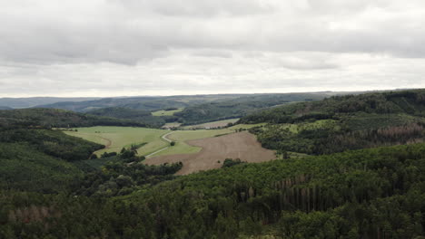 Luftaufnahme-Der-Natürlichen-Waldlandschaft-Und-Der-Landwirtschaftlichen-Felder-In-Der-Tschechischen-Republik-Im-Herbst