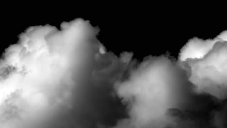 Nube-Blanca-Aislada-Sobre-Fondo-Negro,-Textura-Esponjosa---Tiro-De-ángulo-Bajo