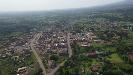 Panoramic-View-Of-The-Rural-Town-Loitokitok-In-Kajiado-County,-Kenya---aerial-drone-shot