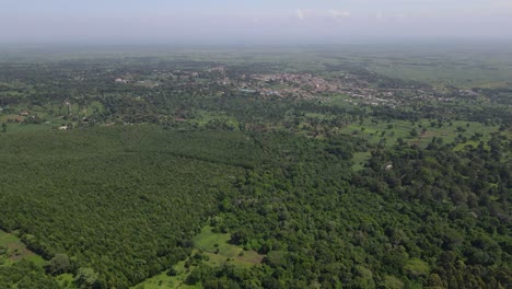 Pintoresco-Paisaje-Rural-Verde-Y-Exuberante-De-Kilimanjaro,-Kenia---Toma-Aérea-De-Drones