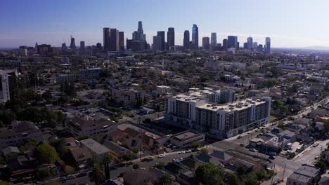 Reverse-aerial-pull-back-shot-of-Downtown-Los-Angeles