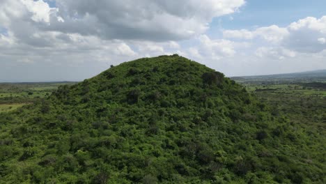 Green-and-vivid-forested-hill-in-southern-Kenya,-Africa