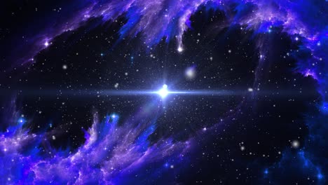 Blaue-Nebelwolken-Und-Ein-Heller-Stern,-Der-Im-Universum-Schwebt