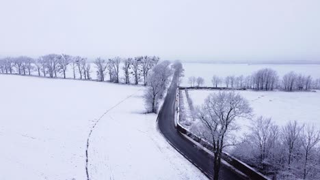 Aerial-view-of-a-rural-landscape-in-winter