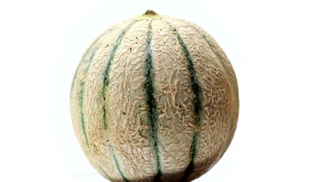Eine-Rotation-Der-Cantaloupe-Melone-Auf-Weißem-Hintergrund