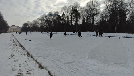 Oberschleißheim-Schloss-in-winter-German-palace-covered-in-snow-Ice-hockey