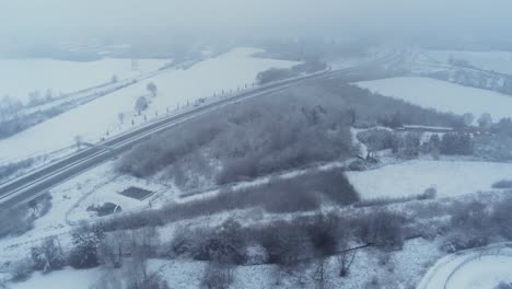 Autobahn-A40-cleared-from-snow-near-Bochum-and-Essen-in-a-white-winter-wonderland-landscape