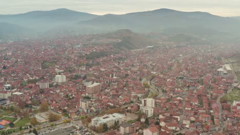 Novi-Pazar-city-in-southwestern-Serbia,-aerial-view-over-urban-cityscape