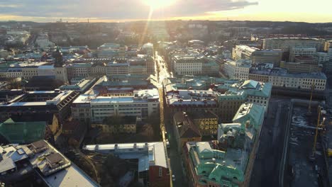 Navigation-School,-Clothing-Store,-Low--rise-Buildings-During-Sunset-At-Gothenburg,-Sweden