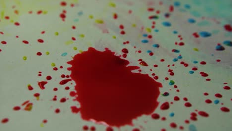 Beautiful-abstract-painting-process-with-colorful-ink-and-red-droplets-on-draw-paper