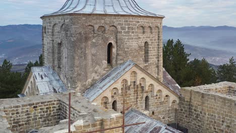 Beautiful-old-Durdevi-Stupovi-Monastery-in-Novi-Pazar,-Serbia,-aerial-view