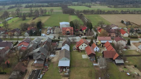 Rural-village-in-europe,-aerial-view,-Slovenia,-vicinity-of-Maribor-and-Ptuj