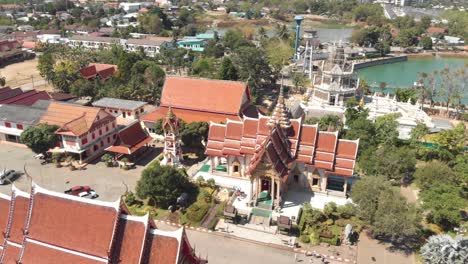 Aerial-view-of-Wat-Chalong,-Buddhist-temple-in-Phuket