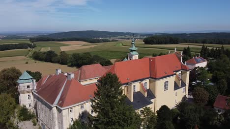 Drone-is-flying-over-by-a-Church-tower-from-above