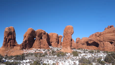 Arches-National-Park,-Sandstone-Rock-Formation-on-Winter-Season,-Panorama