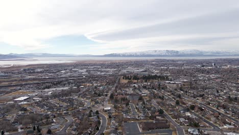 Aerial-View-Of-Provo-City-With-Utah-Lake---A-Freshwater-Lake-In-Utah-County,-Utah,-United-States