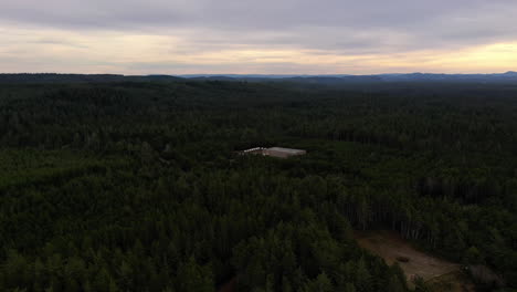 Telephone-Company-Building-Isolated-In-The-Forest-Surrounded-By-Green-Trees-At-The-Coast-Of-Oregon-On-A-Cloudy-Sunset