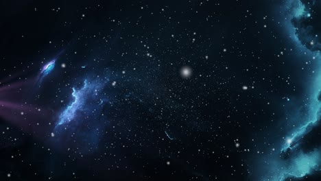 Blaue-Nebelwolken-Und-Leuchtende-Sterne-Bewegen-Sich-Im-Universum